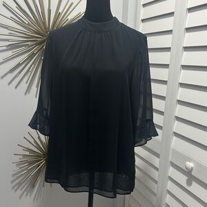 DKNY Black Sheer Ruffle-Sleeve Blouse